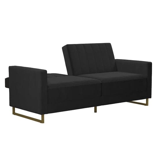 Skylark Velvet Sofa Bed With Gold Metal Legs In Black_5
