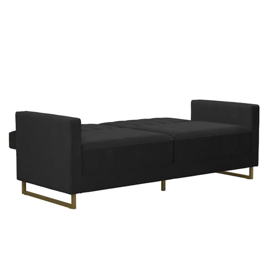Skylark Velvet Sofa Bed With Gold Metal Legs In Black_6