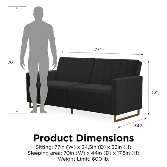 Skylark Velvet Sofa Bed With Gold Metal Legs In Black_9