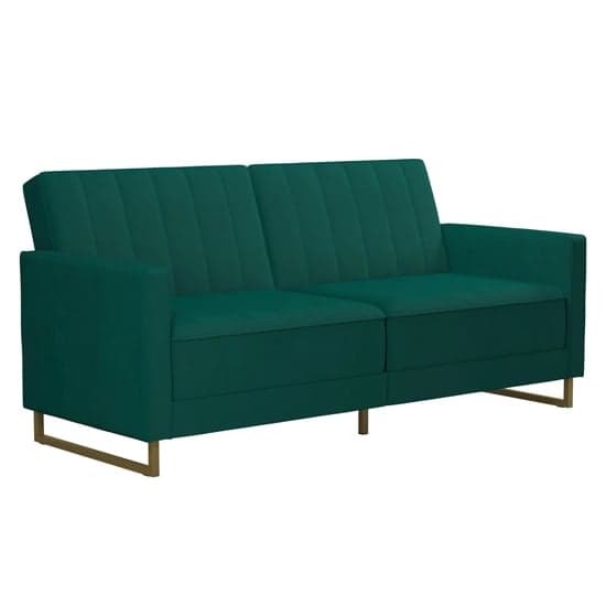 Skylark Velvet Sofa Bed With Gold Metal Legs In Green_4