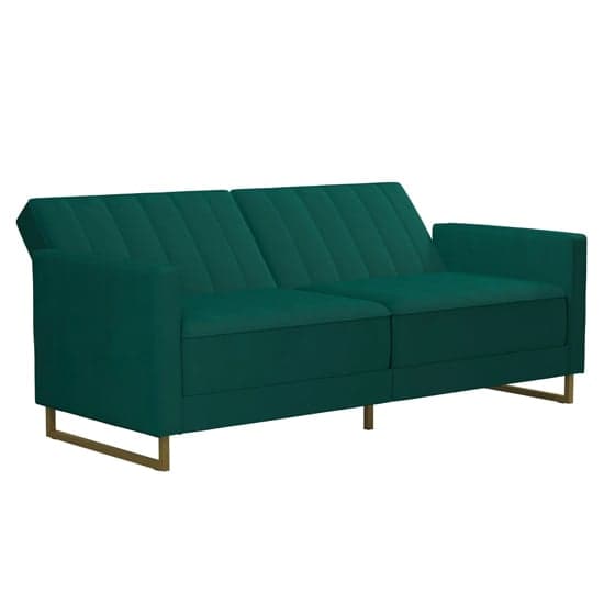 Skylark Velvet Sofa Bed With Gold Metal Legs In Green_5
