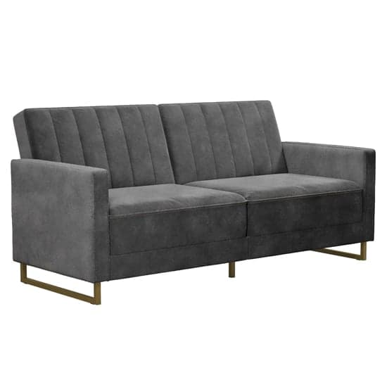 Skylark Velvet Sofa Bed With Gold Metal Legs In Grey_3