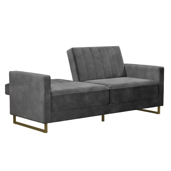 Skylark Velvet Sofa Bed With Gold Metal Legs In Grey_4