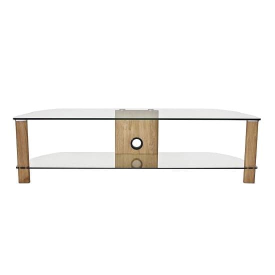 Clevedon Large Clear Glass TV Stand With Light Oak Frame