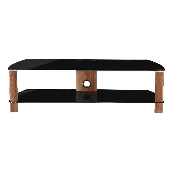 Clevedon Large Black Glass TV Stand With Walnut Frame_1