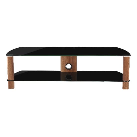 Clevedon Large Black Glass TV Stand With Walnut Frame Furniture in