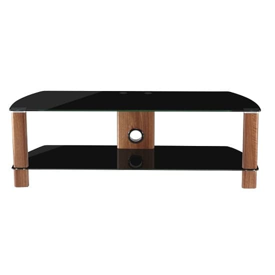 Clevedon Small Black Glass TV Stand With Walnut Frame_1