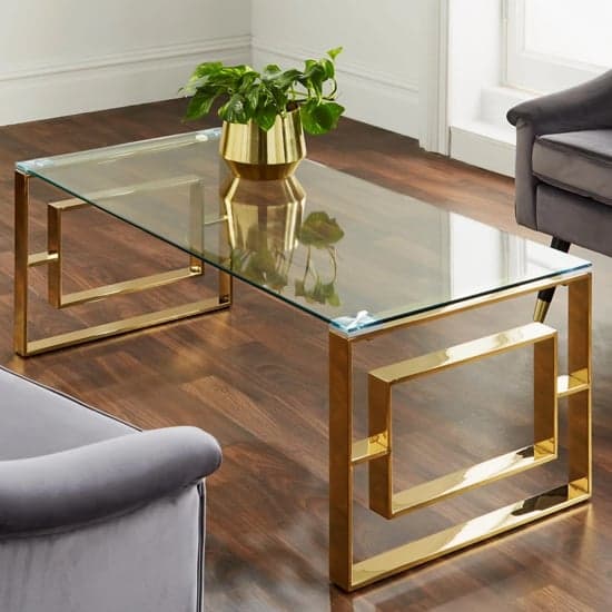 Solana Clear Glass Coffee Table With Gold Metal Frame_1