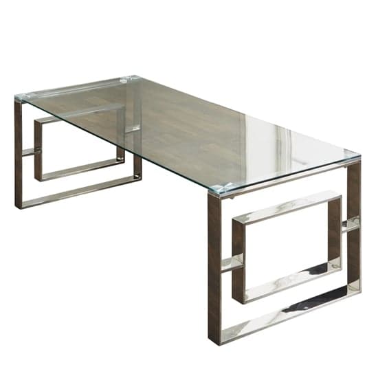 Solana Clear Glass Coffee Table With Silver Metal Frame_2