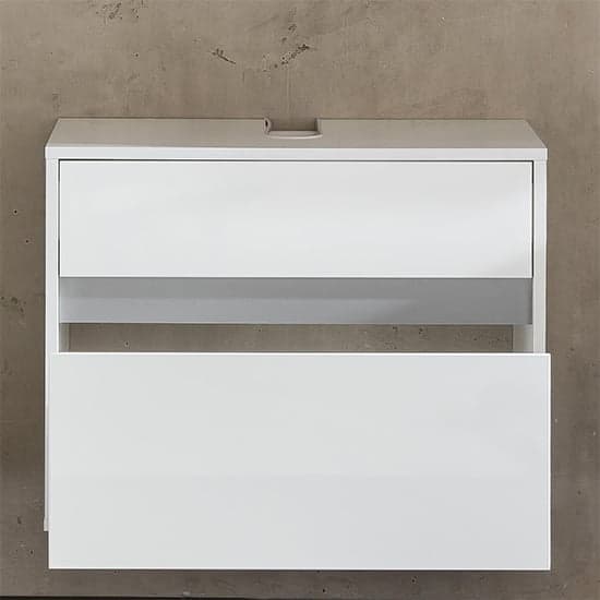 Solet Bathroom Wall Hung Sink Vanity Unit In White High Gloss_2