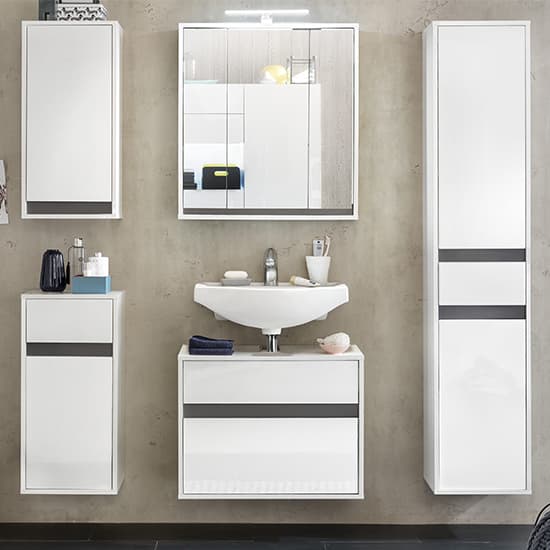 Solet Bathroom Wall Hung Sink Vanity Unit In White High Gloss_4