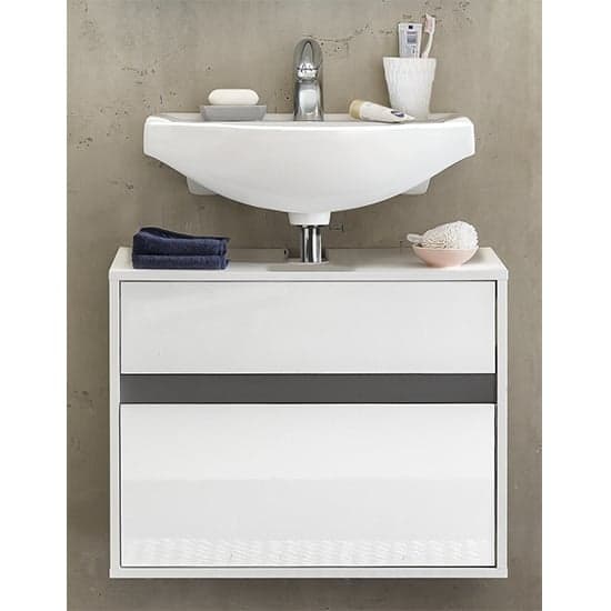 Solet Bathroom Wall Hung Sink Vanity Unit In White High Gloss_1