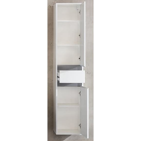 Solet Bathroom Wall Hung Tall Storage Cabinet In White Gloss_2