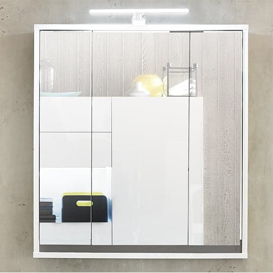 Solet LED Bathroom Mirrored Cabinet In White High Gloss_1