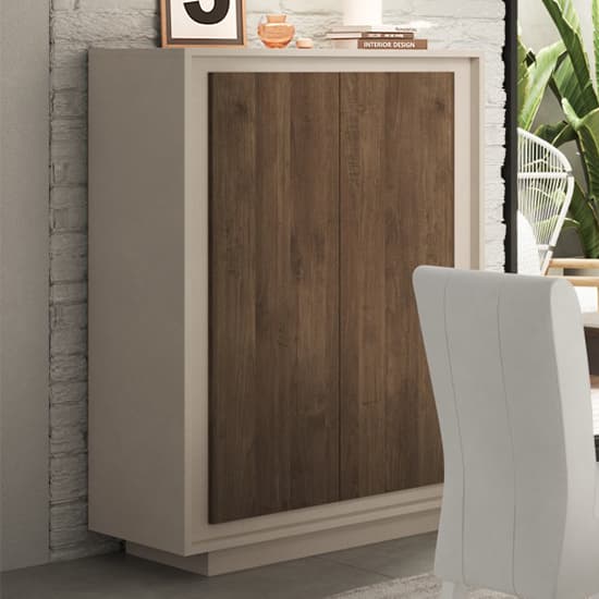 Soller Wooden Highboard With 2 Doors In Cashmere And Walnut_1