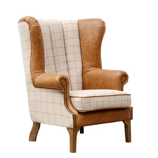 Solna Leather And Wool Fluted Lounge Chair In Natural And Brown_2