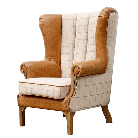 Solna Leather And Wool Fluted Lounge Chair In Natural And Brown_3