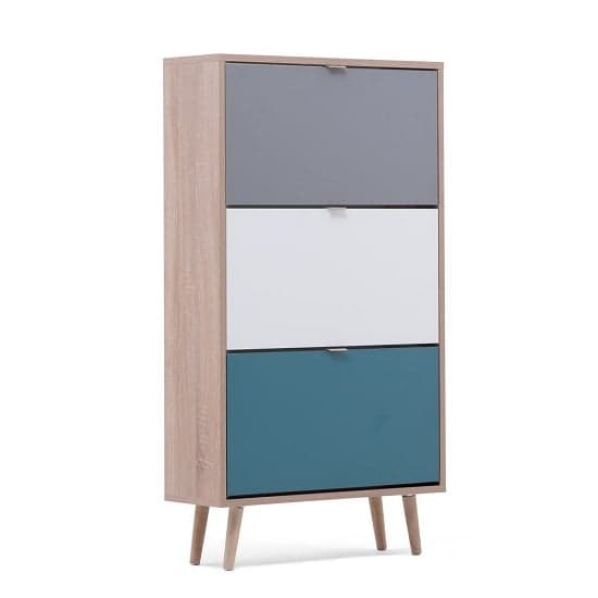 Sorio Shoe Cabinet In Sonoma Oak And Tricolor With 3 Flap Doors