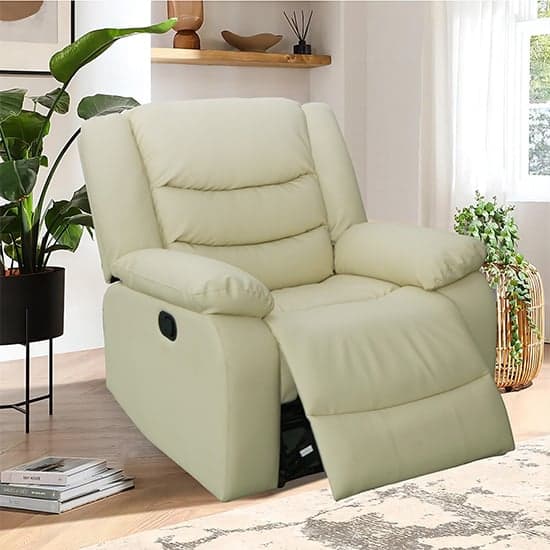 Sorreno Bonded Leather Recliner 1 Seater Sofa In Ivory_2