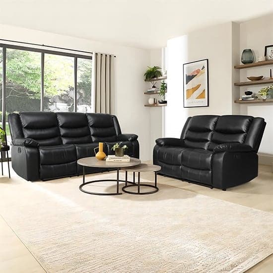 Sorreno 3+2 Bonded Leather Recliner Sofa Set In Black_1