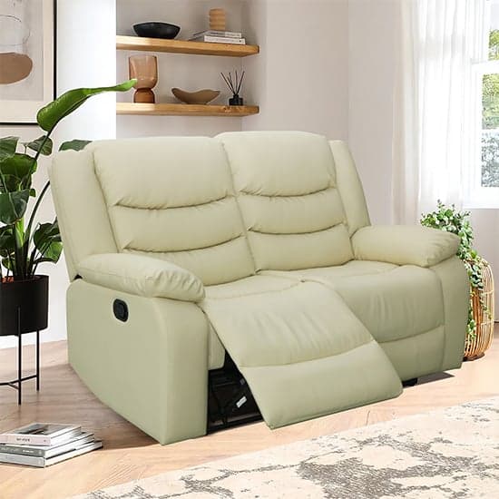 Sorreno Bonded Leather Recliner 2 Seater Sofa In Ivory_2