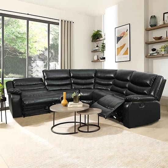 Sorreno Bonded Leather Recliner Corner Sofa In Black_2