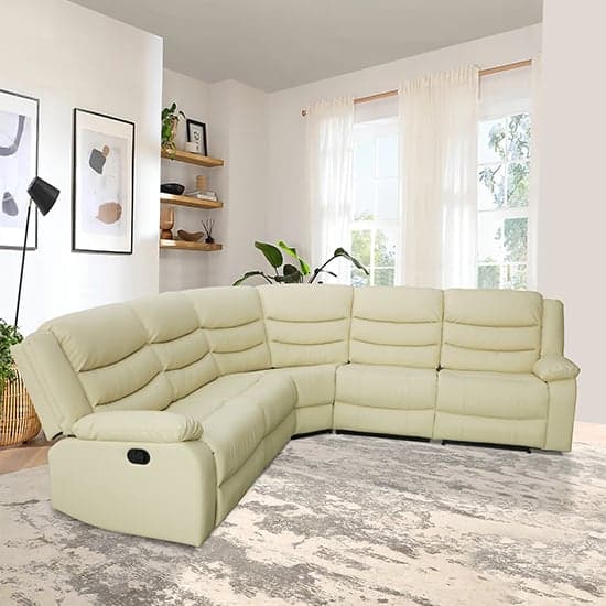 Sorreno Bonded Leather Recliner Corner Sofa In Ivory_2