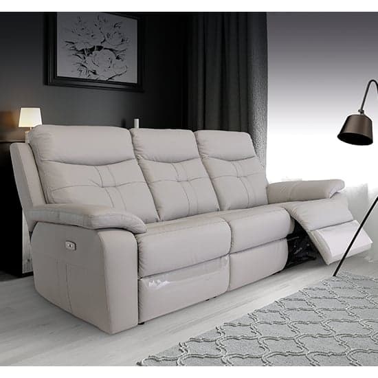 Sotra Fabric Electric Recliner 3 Seater Sofa In Light Grey_1