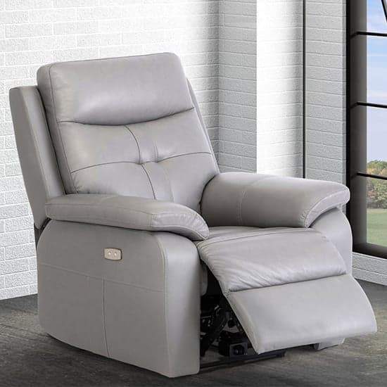 Sotra Faux Leather Electric Recliner Armchair In Grey