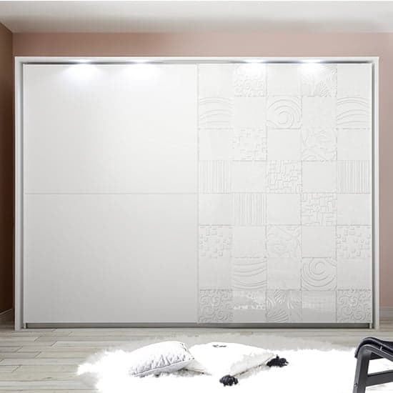 Soxa LED Sliding Door Wooden Wardrobe In Serigraphed White_1