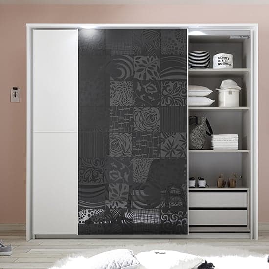 Soxa LED Wooden Sliding Door Wardrobe In Serigraphed Grey_3