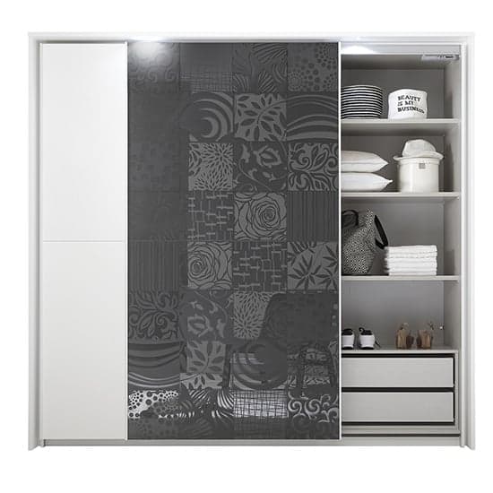 Soxa LED Wooden Sliding Door Wardrobe In Serigraphed Grey_4