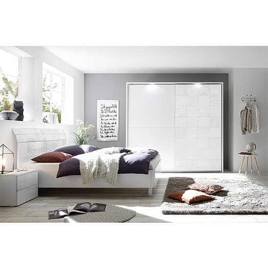 Soxa LED Wooden Sliding Door Wardrobe In Serigraphed White_5