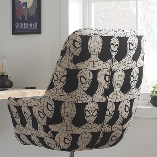 Spider-Man Childrens Fabric Egg Swivel Chair In Black And White_2
