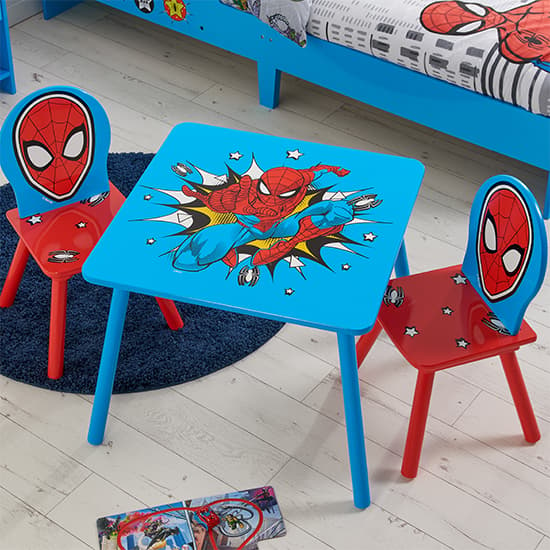 Spider-Man Childrens Wooden Table And 2 Chairs In Blue_2