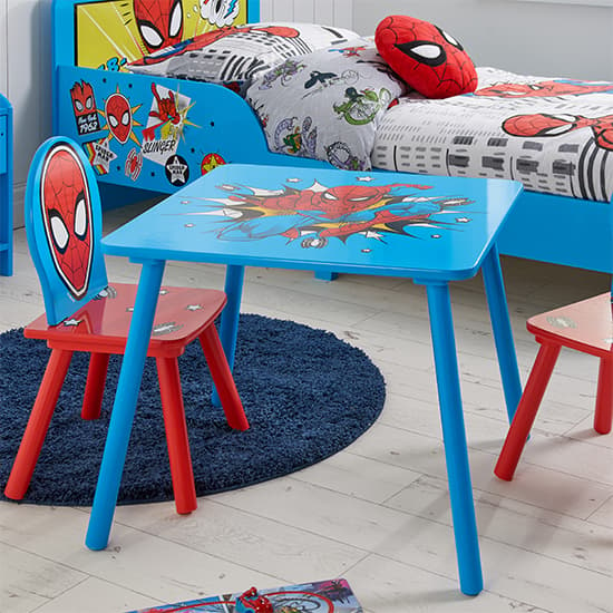Spider-Man Childrens Wooden Table And 2 Chairs In Blue_4