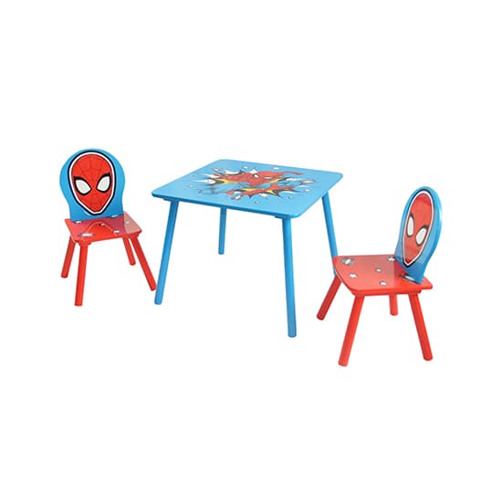 Spider-Man Childrens Wooden Table And 2 Chairs In Blue_5