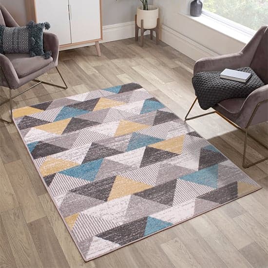 Spirit 120x170cm Triangle Design Rug In Ochre And Teal_1