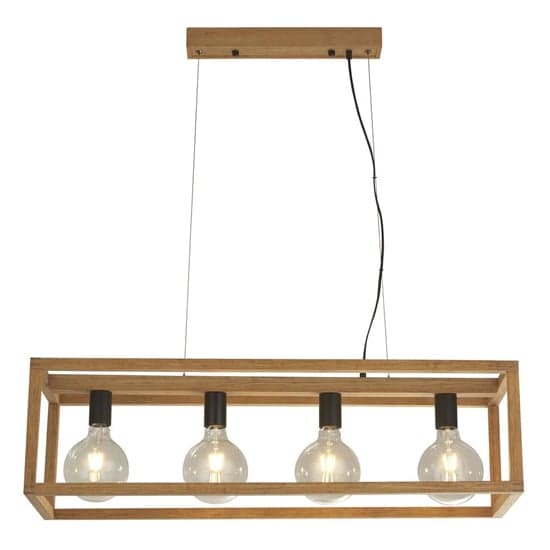 Square 4 Lights Ceiling Pendant Light With Wooden Frame_1