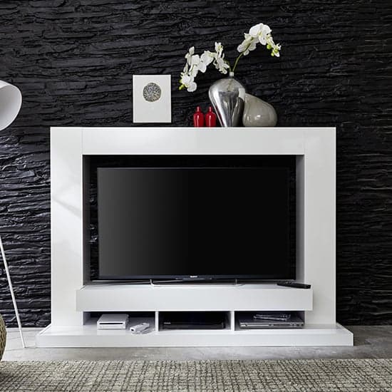 Stamford Entertainment Unit In White Gloss Fronts With Shelving