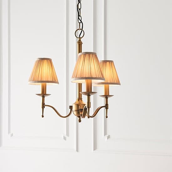 Stanford 3 Lights Pendant In Antique Brass With Beige Shades_2