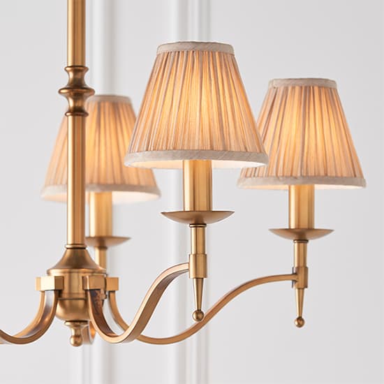 Stanford 5 Lights Pendant In Antique Brass With Beige Shades_2