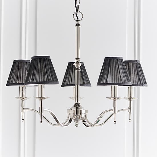 Stanford 5 Lights Pendant In Nickel With Black Shades_3
