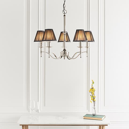 Stanford 5 Lights Pendant In Nickel With Black Shades_4
