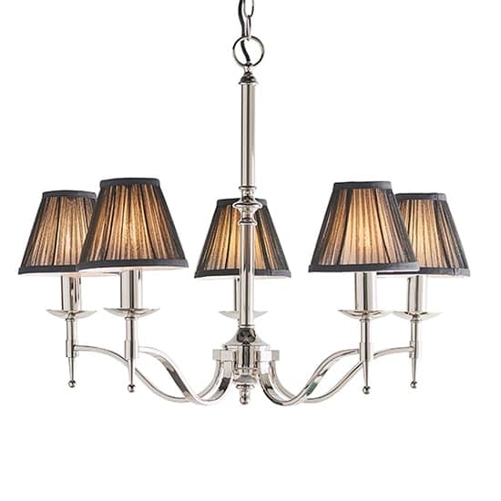 Stanford 5 Lights Pendant In Nickel With Black Shades_1