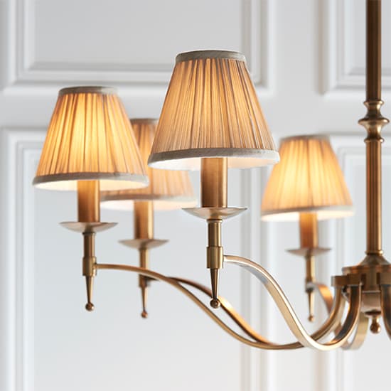 Stanford 8 Lights Pendant In Antique Brass With Beige Shades_2