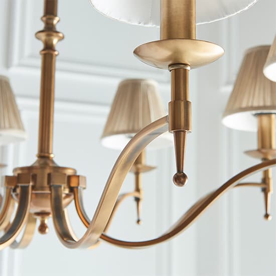 Stanford 8 Lights Pendant In Antique Brass With Beige Shades_3