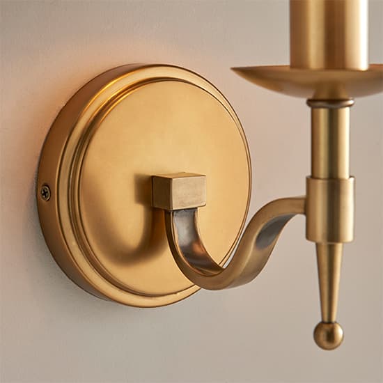 Stanford Single Wall Light In Antique Brass With Beige Shade_3