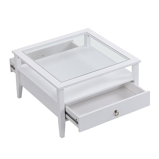 Stanley Square Glass Coffee Table With 2 Drawers In White_6