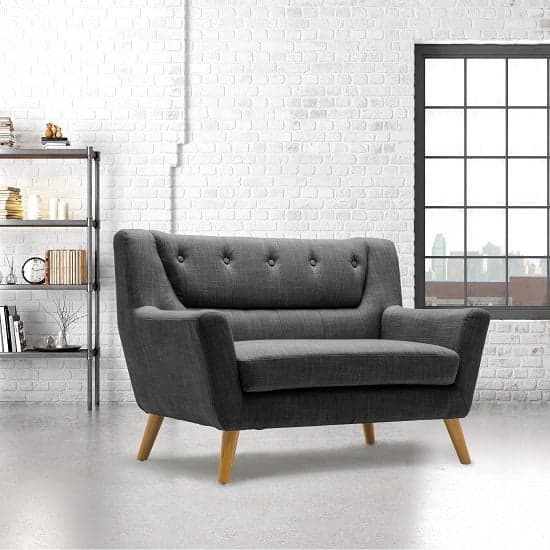 Stanwell 2 Seater Sofa In Grey Fabric With Wooden Legs